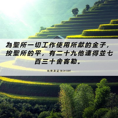 Picture 06 - 出 埃 及 記 38:24 CUVT - 為 聖 所 一 切 工 作 使 用 所 獻 的 - Bible Verse Picture