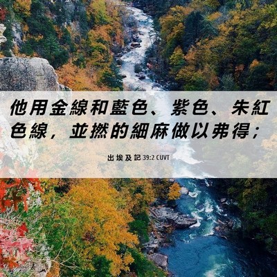 Picture 06 - 出 埃 及 記 39:2 CUVT - 他 用 金 線 和 藍 色 、 紫 色 、 朱 - Bible Verse Picture