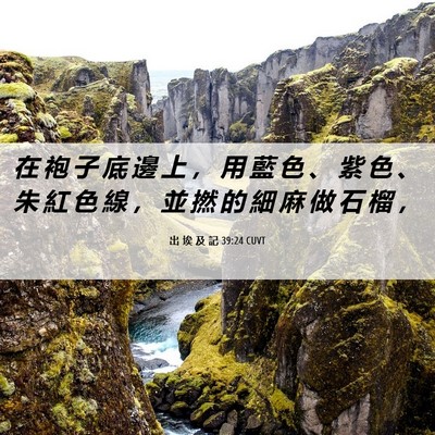 Picture 06 - 出 埃 及 記 39:24 CUVT - 在 袍 子 底 邊 上 ， 用 藍 色 、 紫 - Bible Verse Picture