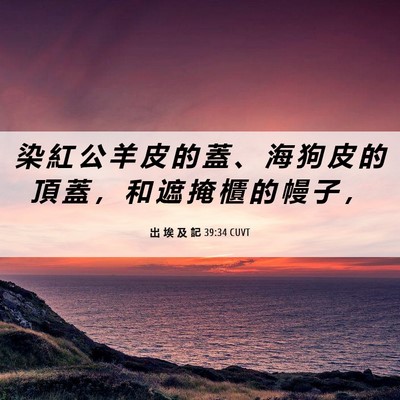 Picture 06 - 出 埃 及 記 39:34 CUVT - 染 紅 公 羊 皮 的 蓋 、 海 狗 皮 的 - Bible Verse Picture
