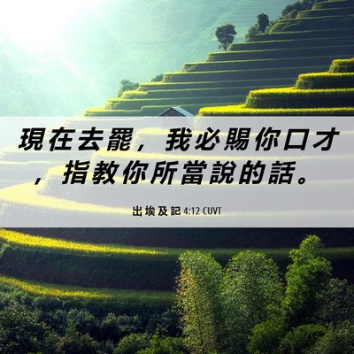 Picture 06 - 出 埃 及 記 4:12 CUVT - 現 在 去 罷 ， 我 必 賜 你 口 才 ， - Bible Verse Picture