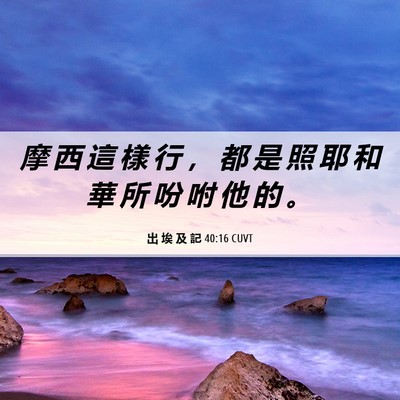 Picture 06 - 出 埃 及 記 40:16 CUVT - 摩 西 這 樣 行 ， 都 是 照 耶 和 華 - Bible Verse Picture