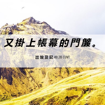 Picture 06 - 出 埃 及 記 40:28 CUVT - 又 掛 上 帳 幕 的 門 簾 - Bible Verse Picture