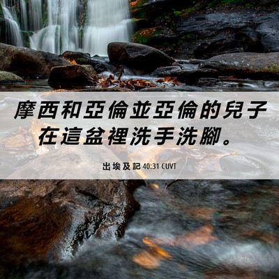 Picture 06 - 出 埃 及 記 40:31 CUVT - 摩 西 和 亞 倫 並 亞 倫 的 兒 子 在 - Bible Verse Picture