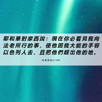 Picture 06 - 出 埃 及 記 6:1 CUVT - 耶 和 華 對 摩 西 說 ： 現 在 你 必 - Bible Verse Picture