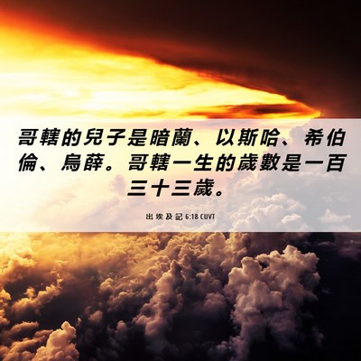 Picture 06 - 出 埃 及 記 6:18 CUVT - 哥 轄 的 兒 子 是 暗 蘭 、 以 斯 哈 - Bible Verse Picture