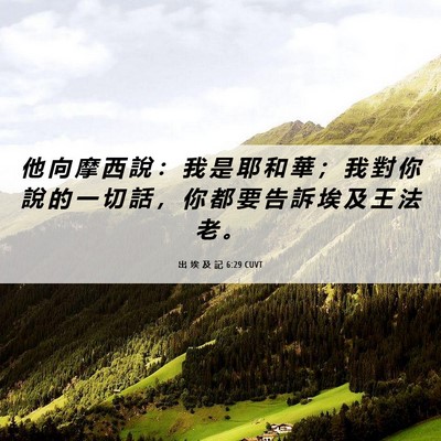 Picture 06 - 出 埃 及 記 6:29 CUVT - 他 向 摩 西 說 ： 我 是 耶 和 華 ； - Bible Verse Picture