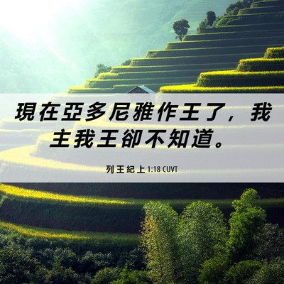 Picture 06 - 列 王 紀 上 1:18 CUVT - 現 在 亞 多 尼 雅 作 王 了 ， 我 主 - Bible Verse Picture