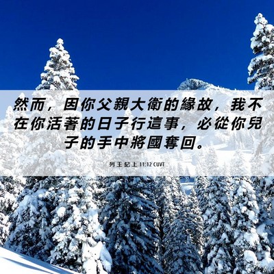 Picture 06 - 列 王 紀 上 11:12 CUVT - 然 而 ， 因 你 父 親 大 衛 的 緣 故 - Bible Verse Picture