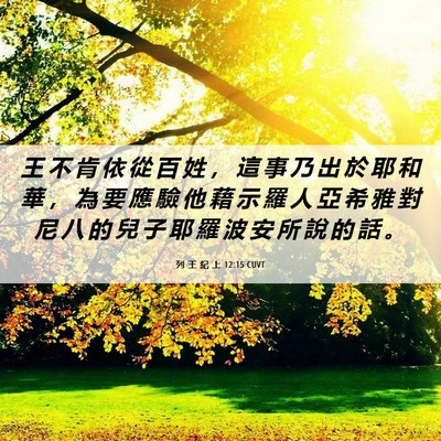 Picture 06 - 列 王 紀 上 12:15 CUVT - 王 不 肯 依 從 百 姓 ， 這 事 乃 出 - Bible Verse Picture