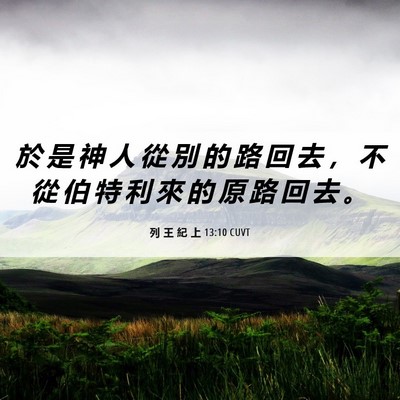 Picture 06 - 列 王 紀 上 13:10 CUVT - 於 是 神 人 從 別 的 路 回 去 ， 不 - Bible Verse Picture