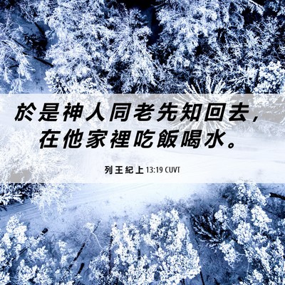 Picture 06 - 列 王 紀 上 13:19 CUVT - 於 是 神 人 同 老 先 知 回 去 ， 在 - Bible Verse Picture
