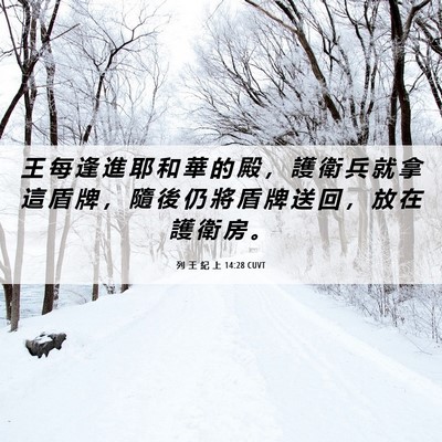 Picture 06 - 列 王 紀 上 14:28 CUVT - 王 每 逢 進 耶 和 華 的 殿 ， 護 衛 - Bible Verse Picture