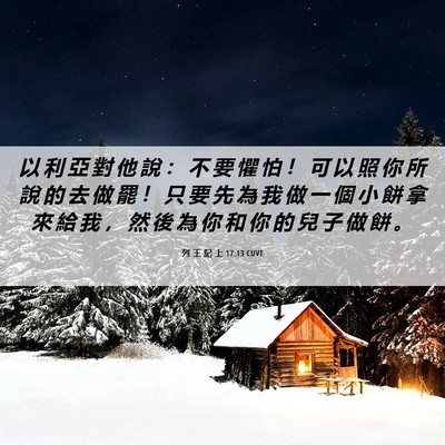 Picture 06 - 列 王 紀 上 17:13 CUVT - 以 利 亞 對 他 說 ： 不 要 懼 怕 ！ - Bible Verse Picture