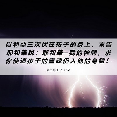 Picture 06 - 列 王 紀 上 17:21 CUVT - 以 利 亞 三 次 伏 在 孩 子 的 身 上 - Bible Verse Picture