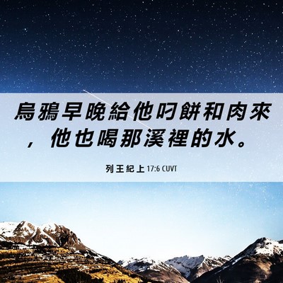 Picture 06 - 列 王 紀 上 17:6 CUVT - 烏 鴉 早 晚 給 他 叼 餅 和 肉 來 ， - Bible Verse Picture