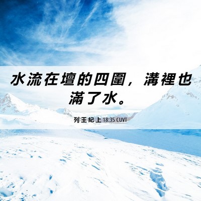 Picture 06 - 列 王 紀 上 18:35 CUVT - 水 流 在 壇 的 四 圍 ， 溝 裡 也 滿 - Bible Verse Picture