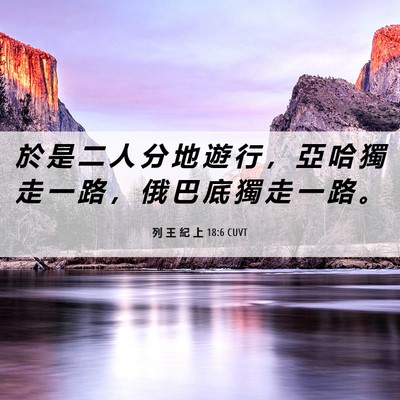 Picture 06 - 列 王 紀 上 18:6 CUVT - 於 是 二 人 分 地 遊 行 ， 亞 哈 獨 - Bible Verse Picture