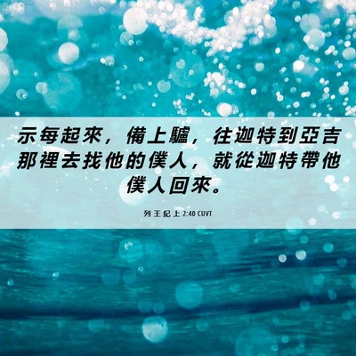 Picture 06 - 列 王 紀 上 2:40 CUVT - 示 每 起 來 ， 備 上 驢 ， 往 迦 特 - Bible Verse Picture