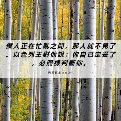 Picture 06 - 列 王 紀 上 20:40 CUVT - 僕 人 正 在 忙 亂 之 間 ， 那 人 就 - Bible Verse Picture