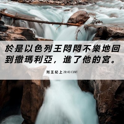 Picture 06 - 列 王 紀 上 20:43 CUVT - 於 是 以 色 列 王 悶 悶 不 樂 地 回 - Bible Verse Picture