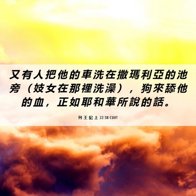 Picture 06 - 列 王 紀 上 22:38 CUVT - 又 有 人 把 他 的 車 洗 在 撒 瑪 利 - Bible Verse Picture