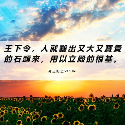 Picture 06 - 列 王 紀 上 5:17 CUVT - 王 下 令 ， 人 就 鑿 出 又 大 又 寶 - Bible Verse Picture