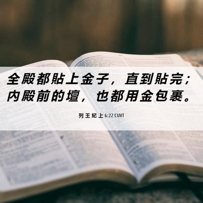 Picture 06 - 列 王 紀 上 6:22 CUVT - 全 殿 都 貼 上 金 子 ， 直 到 貼 完 - Bible Verse Picture