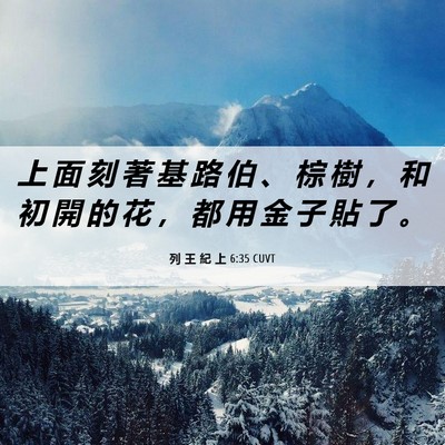 Picture 06 - 列 王 紀 上 6:35 CUVT - 上 面 刻 著 基 路 伯 、 棕 樹 ， 和 - Bible Verse Picture