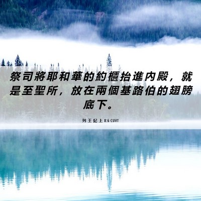 Picture 06 - 列 王 紀 上 8:6 CUVT - 祭 司 將 耶 和 華 的 約 櫃 抬 進 內 - Bible Verse Picture