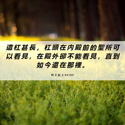 Picture 06 - 列 王 紀 上 8:8 CUVT - 這 杠 甚 長 ， 杠 頭 在 內 殿 前 的 - Bible Verse Picture