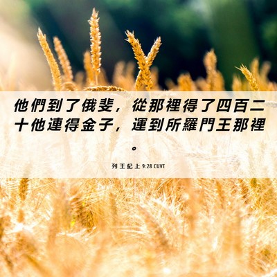 Picture 06 - 列 王 紀 上 9:28 CUVT - 他 們 到 了 俄 斐 ， 從 那 裡 得 了 - Bible Verse Picture
