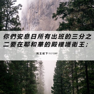 Picture 06 - 列 王 紀 下 11:7 CUVT - 你 們 安 息 日 所 有 出 班 的 三 分 - Bible Verse Picture