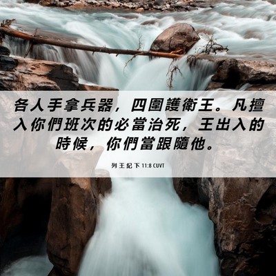 Picture 06 - 列 王 紀 下 11:8 CUVT - 各 人 手 拿 兵 器 ， 四 圍 護 衛 王 - Bible Verse Picture