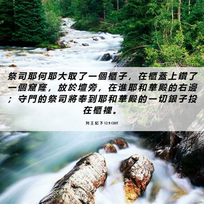 Picture 06 - 列 王 紀 下 12:9 CUVT - 祭 司 耶 何 耶 大 取 了 一 個 櫃 子 - Bible Verse Picture