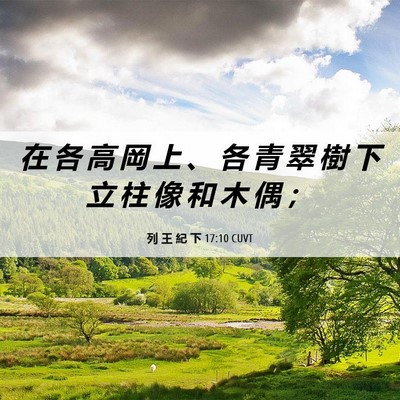 Picture 06 - 列 王 紀 下 17:10 CUVT - 在 各 高 岡 上 、 各 青 翠 樹 下 立 - Bible Verse Picture