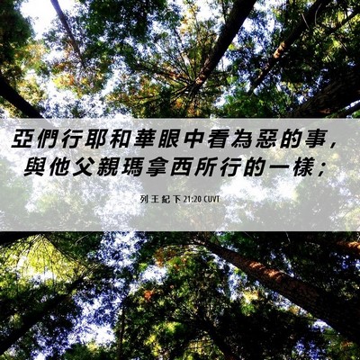 Picture 06 - 列 王 紀 下 21:20 CUVT - 亞 們 行 耶 和 華 眼 中 看 為 惡 的 - Bible Verse Picture