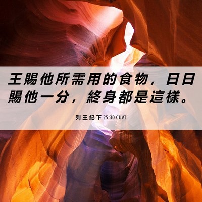 Picture 06 - 列 王 紀 下 25:30 CUVT - 王 賜 他 所 需 用 的 食 物 ， 日 日 - Bible Verse Picture