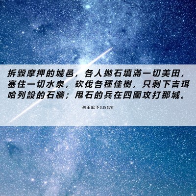Picture 06 - 列 王 紀 下 3:25 CUVT - 拆 毀 摩 押 的 城 邑 ， 各 人 拋 石 - Bible Verse Picture