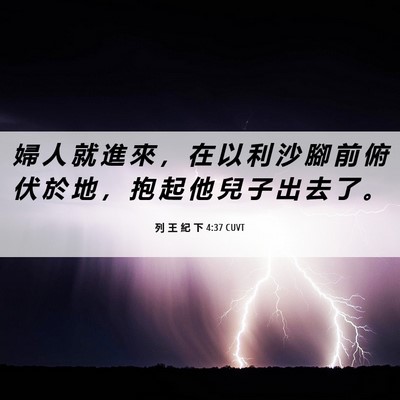 Picture 06 - 列 王 紀 下 4:37 CUVT - 婦 人 就 進 來 ， 在 以 利 沙 腳 前 - Bible Verse Picture