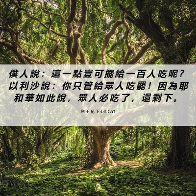 Picture 06 - 列 王 紀 下 4:43 CUVT - 僕 人 說 ： 這 一 點 豈 可 擺 給 一 - Bible Verse Picture