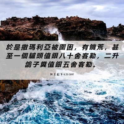 Picture 06 - 列 王 紀 下 6:25 CUVT - 於 是 撒 瑪 利 亞 被 圍 困 ， 有 饑 - Bible Verse Picture