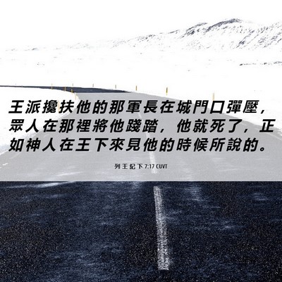 Picture 06 - 列 王 紀 下 7:17 CUVT - 王 派 攙 扶 他 的 那 軍 長 在 城 門 - Bible Verse Picture