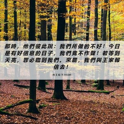 Picture 06 - 列 王 紀 下 7:9 CUVT - 那 時 ， 他 們 彼 此 說 ： 我 們 所 - Bible Verse Picture