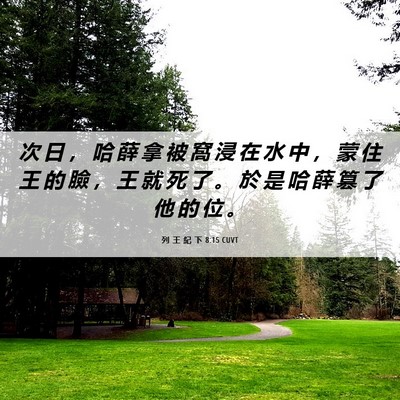 Picture 06 - 列 王 紀 下 8:15 CUVT - 次 日 ， 哈 薛 拿 被 窩 浸 在 水 中 - Bible Verse Picture