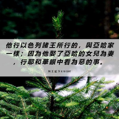 Picture 06 - 列 王 紀 下 8:18 CUVT - 他 行 以 色 列 諸 王 所 行 的 ， 與 - Bible Verse Picture