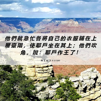 Picture 06 - 列 王 紀 下 9:13 CUVT - 他 們 就 急 忙 各 將 自 己 的 衣 服 - Bible Verse Picture