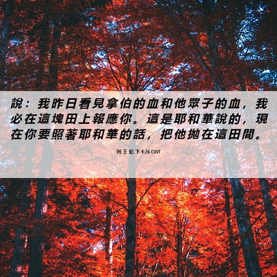 Picture 06 - 列 王 紀 下 9:26 CUVT - 說 ： 我 昨 日 看 見 拿 伯 的 血 和 - Bible Verse Picture