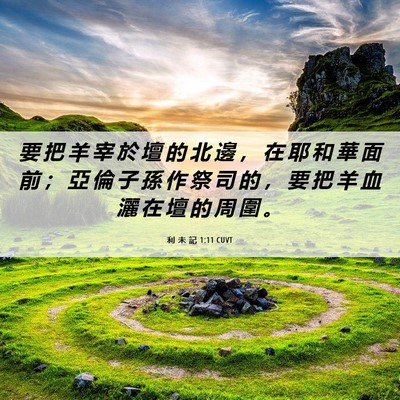 Picture 06 - 利 未 記 1:11 CUVT - 要 把 羊 宰 於 壇 的 北 邊 ， 在 耶 - Bible Verse Picture