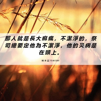 Picture 06 - 利 未 記 13:44 CUVT - 那 人 就 是 長 大 痲 瘋 ， 不 潔 淨 - Bible Verse Picture